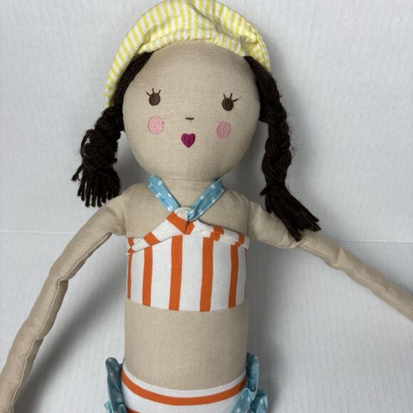 Pottery Barn Kids Designer Doll Poupee Girl Bathing Beauty Swimsuit Sun Hat 28” - Picture 2 of 14